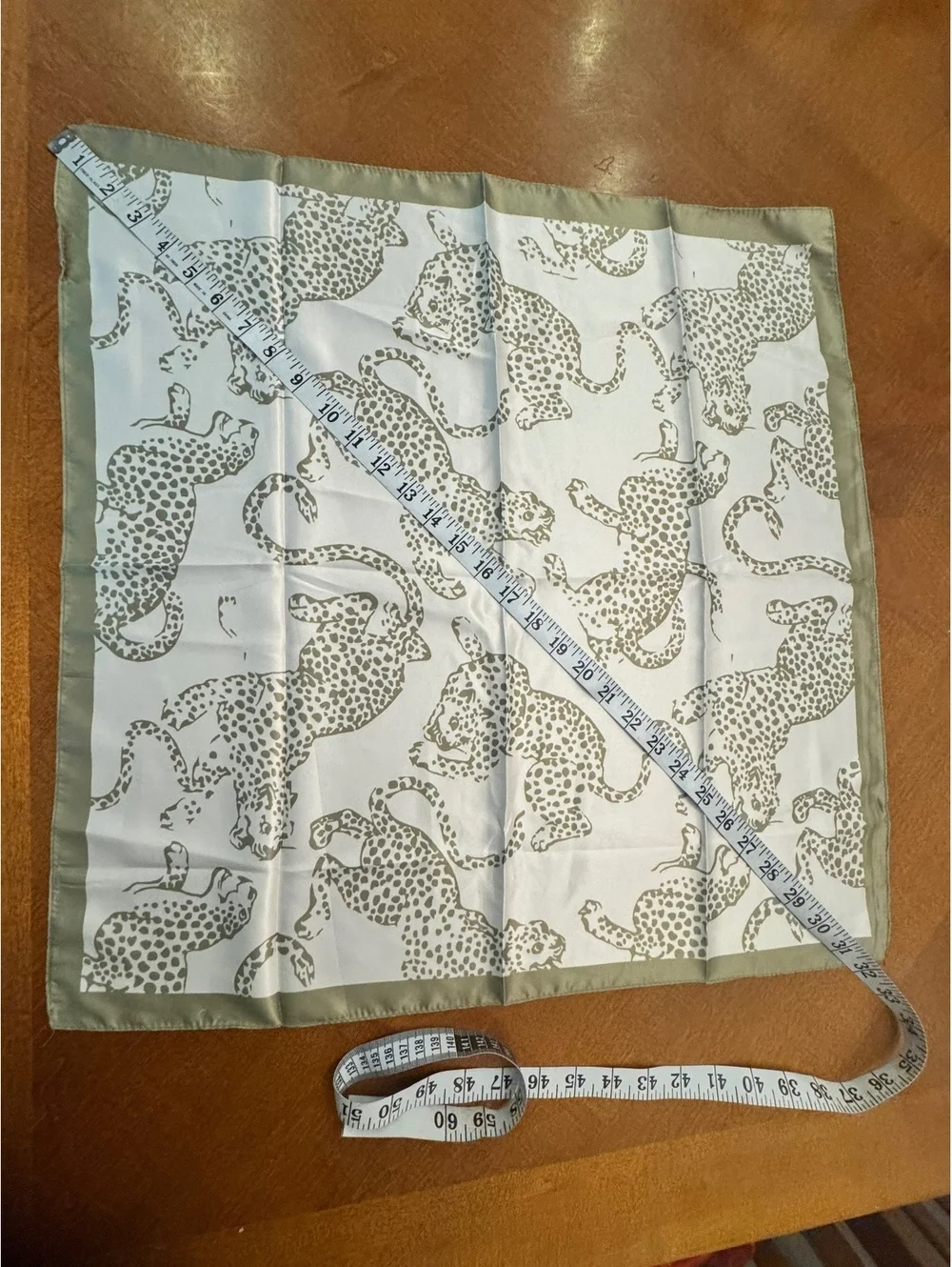Silky Leopard Print Square Scarf with Olive Green Border 272